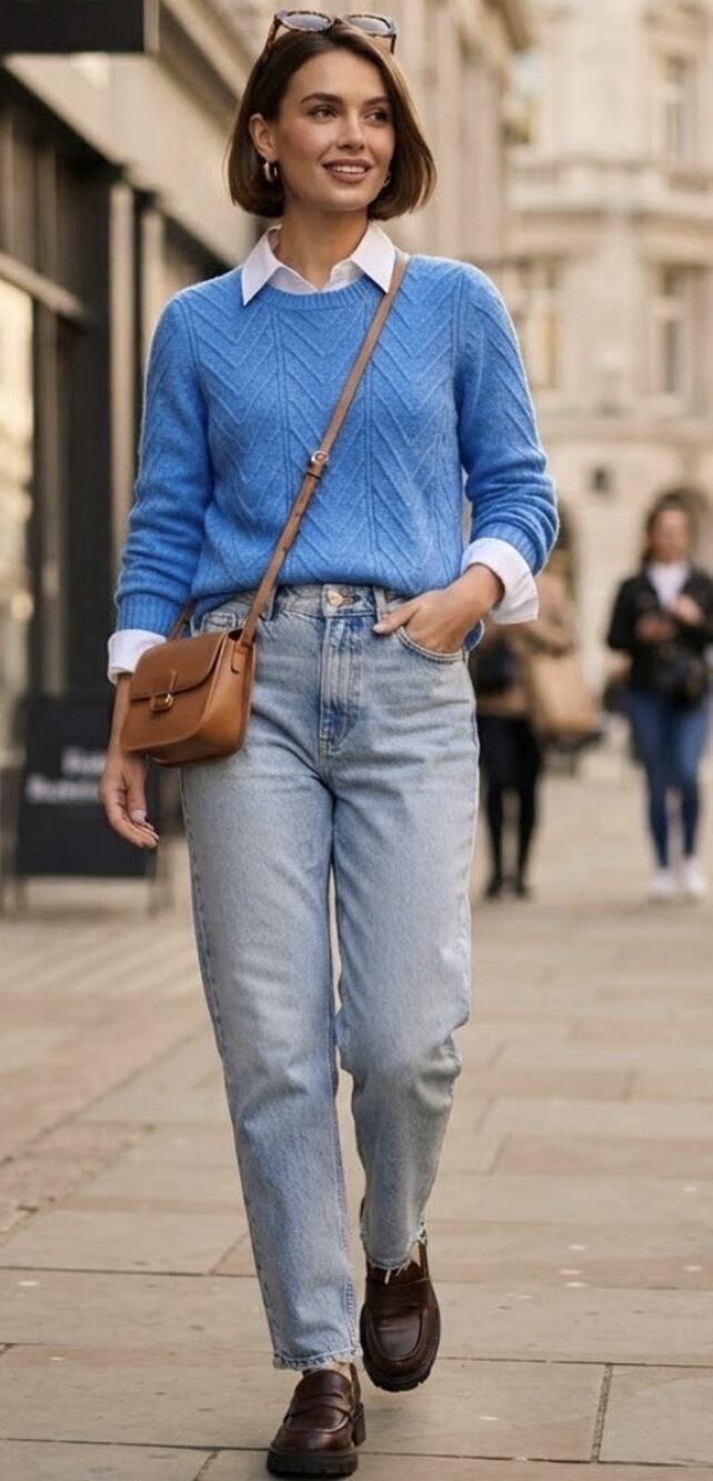 CROFT & Barrow Bright Blue Sweater Chevron Cable Knit Cozy Classic Fisherman L
